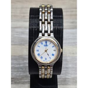 24mm Ladies Seiko 2-Tone Gold / Steel Quartz Date Watch Roman Dial, New Battery